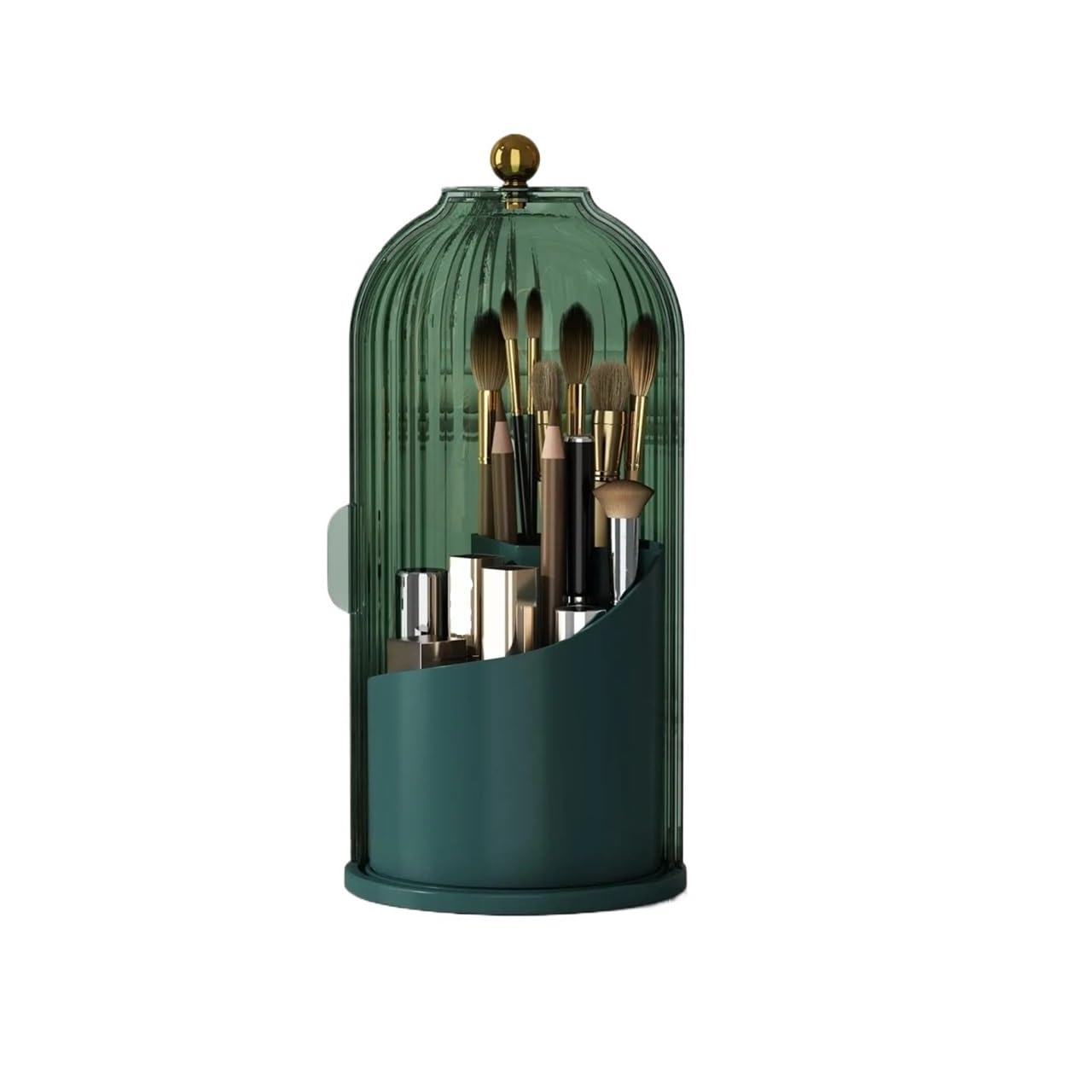 LIANXIBAG Makeup Brush Holder Organizer With Lid, 360 Degree Rotating Clear Brushes For Vanity Desktop Bathroom(Green)