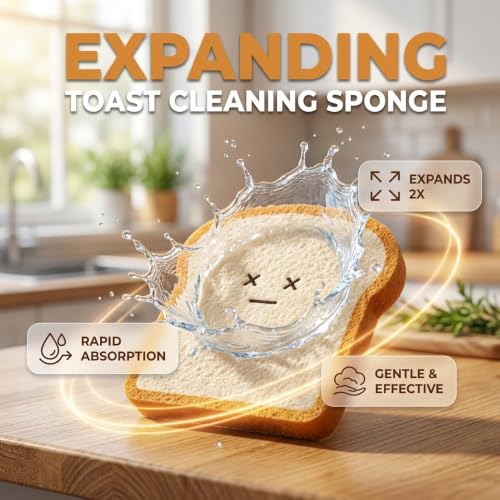 Image of Bread Sponges, Toast Shaped Compostable Kitchen Scrubber Pads, Non-Scratch Dish Sponge Set (4Pcs) (4pcs-X face)