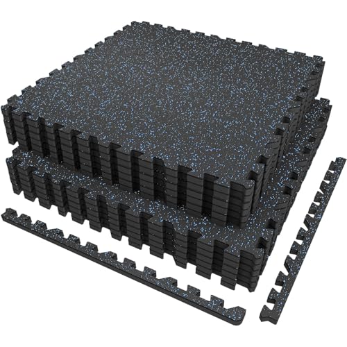 AIRHOP 6 Matten 60x60x1,4cm Extra Dicke Robuste Gummierte, rutschfeste Puzzlematte, Geeignet Für Fitnessstudio Und Heimfitness, Schwere Trainingsbelastung, Bodenschutzmatte Fitness, Schwarz & Blau