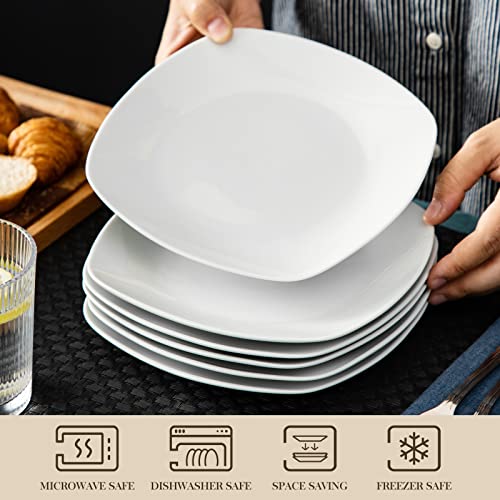 Malacasa Plates Set Of 6, Grey White Square Dessert Plates, 7.4'' Porcelain Plates Dish Set Dessert/Appetizer Plates, Serving Dinner Plates Dinnerware Set Oven Safe, Series Elisa #TOP3