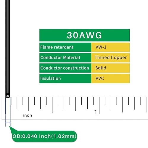 Miniatura 2 de Cable eléctrico sólido de PVC de calibre 30 1007, color negro, 100 pies, 30 AWG 1007, cable de conexión de calibre 30, alambre sólido de cobre