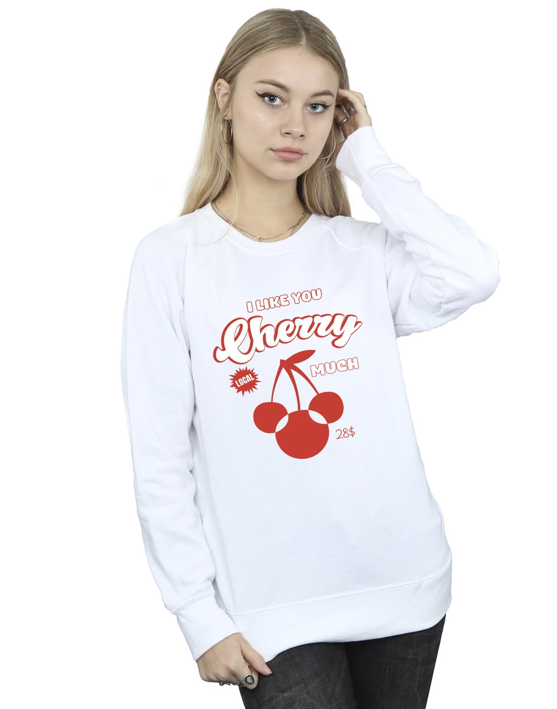 Disney Women's Minnie Mouse Cherry Much Sweatshirt White X-Large