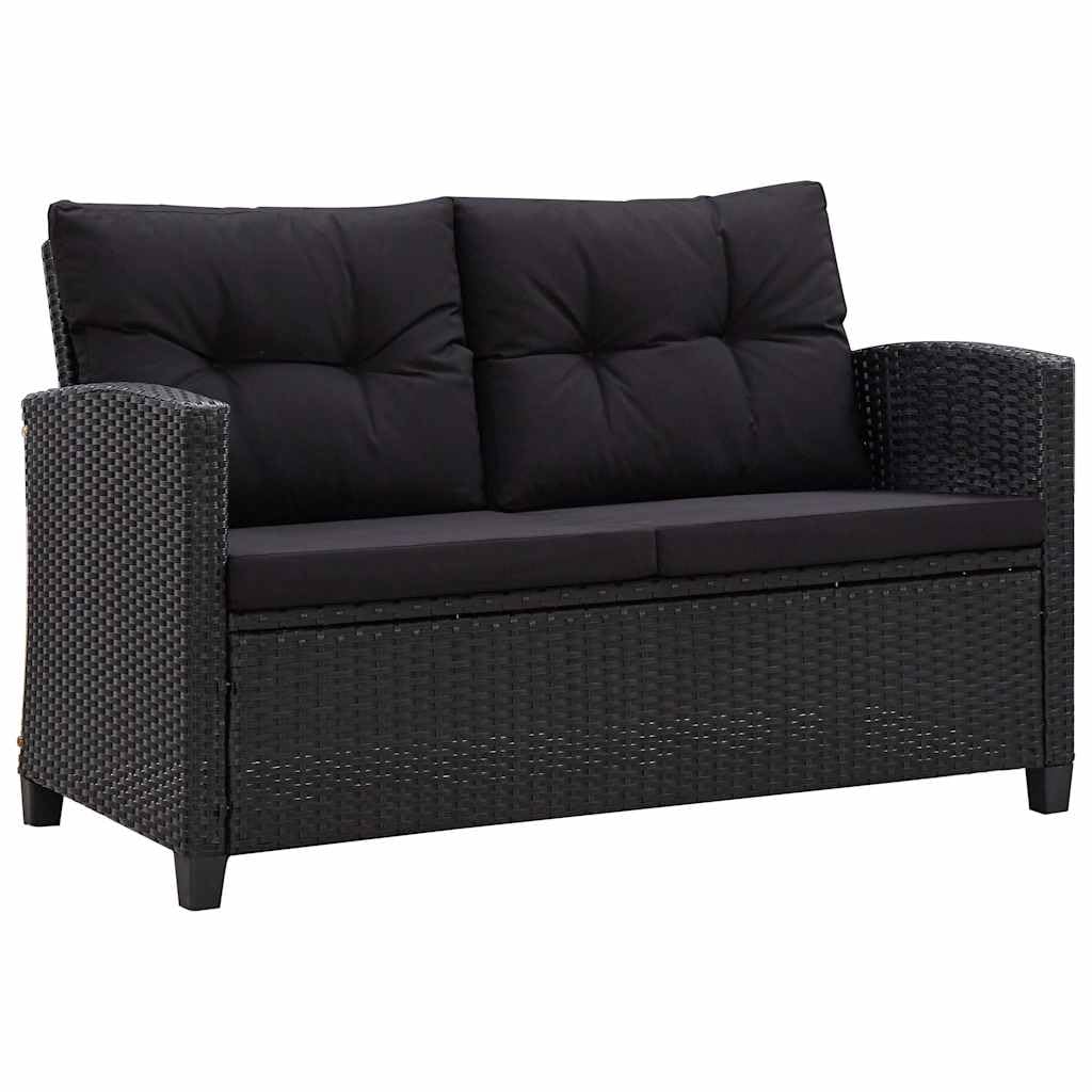 vidaXL Sofá de Jardín 2 Plazas y Cojines Asiento Patio Piscina Balcón Tumbona Salón al Aire Libre Exterior Cómodo Ratán Sintético Negro 124 cm