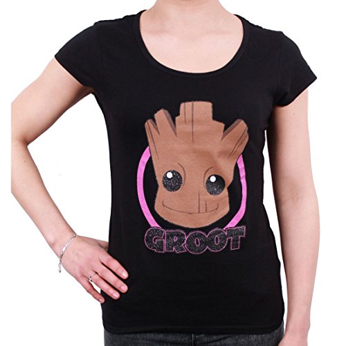 Tshirt Gardiens de la Galaxie 2 Femme Marvel avec motif Little Groot Head en coton noir