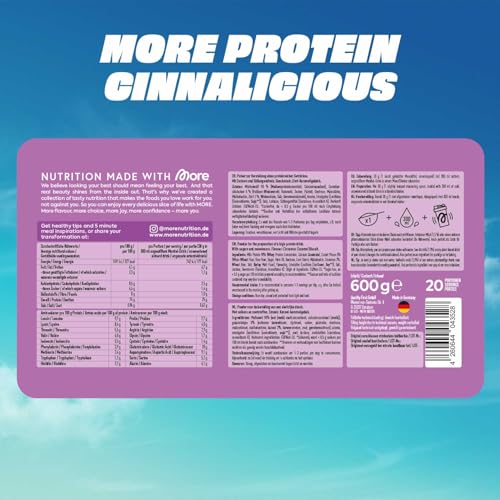 MORE Protein Milkshake, Cinnalicious, 600 g, Mix aus Whey Konzentrat und Casein ideal zum Muskelaufbau und -erhalt, mit Laktase - made in Germany