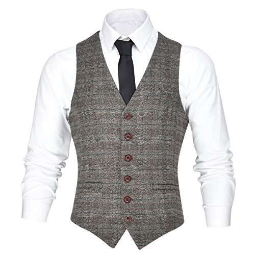 VOBOOM Men's V-Neck Suit Vest Casual Slim Fit Dress 6 Button Waistcoat2