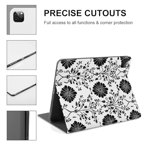 Housse iPad Pro 11 pouces compatible 4e génération étui fin imprimé floral noir - 3