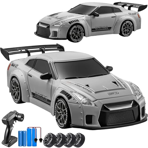 Image of RC Drift Car, 1:24 Scale Remote Control Vehicle with LED Lights,Drifting Tires&Two Batteries, Racing Sports Toy Idea Gift for Adults Boys Girls and Kids Galactic Silver