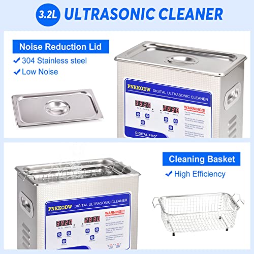 Pnkkodw Professional Ultrasonic Cleaner 3.2L Lab Sonic Cleaner Ultrasonic Parts Cleaner With Digital Timer And Heater For Jewelry Rings Diamond Watch Glasses Small Dental Instrument #TOP3