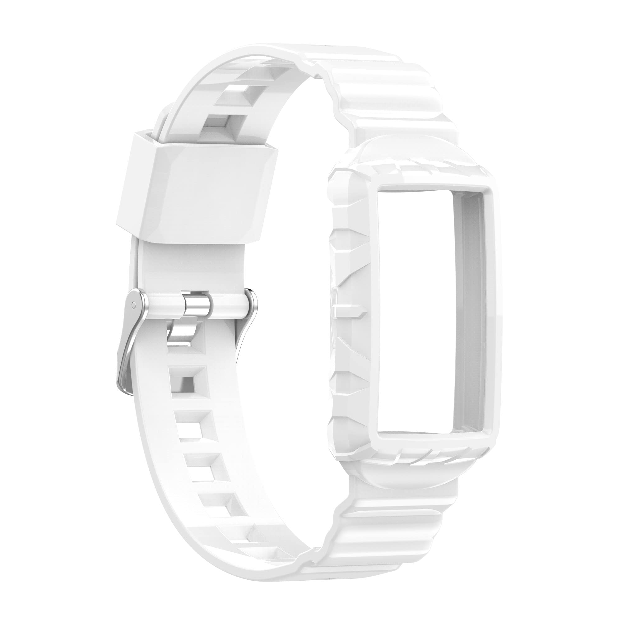 Chofit Straps Compatible with Fitbit Charge 6/Charge 5 Strap, Replacement Wristband Rugged Band with Bumper Case Protective Cover for Charge 5/Charge 4/Charge 3 (White)