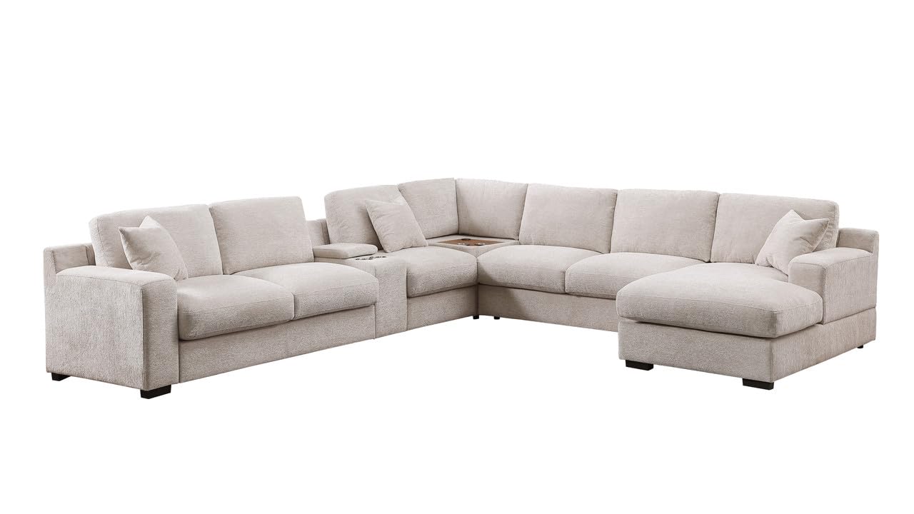 Celine Dark Gray Chenille Fabric Corner Sectional Sofa With Right-Facing Chaise  Cupholders  And Charging Ports