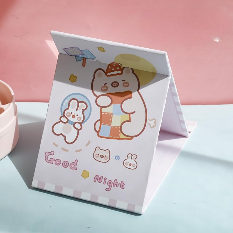 Cartoon Pattern Cute Makeup Mirror Desktop Vanity Mirror Makeup Mirror Home Desktop Portable Folding Mirror-image-3
