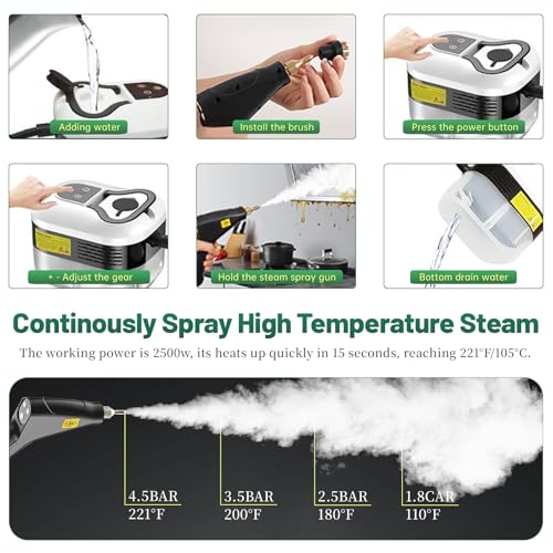 Image of 2500W Handheld Steam Cleaner, 15s Fast Heat-Up High Temp Pressurized Steamer, 1.2L Large Tank, Portable Steam Cleaning Machine for Home, Kitchen, Bathroom, Car, Grout & Furniture (White)