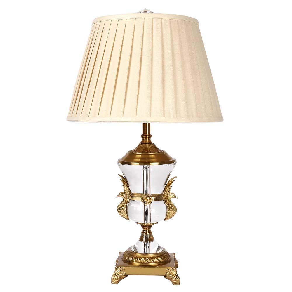 Lampy stołowe, kryształowe lampy biurkowe z abażurem z tkaniny, współczesne szkło i metalowa podstawa, idealne do salonu, sypialni, lampki nocne, 16 x 25,6 cala, beżowy