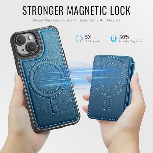 Usroom for iPhone 14 Plus Wallet Case Compatible with Magsafe, Magnetic RFID Blocking Card Holder Kickstand 2 in 1 Detachable Case for iPhone 14 Plus 6.7", Blue by Usroom - Used condition - Image 2