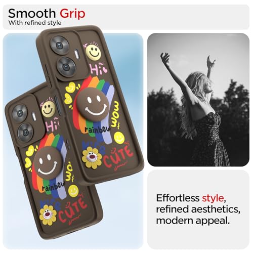 Image of Pikkme Back Cover for Realme Narzo N55 / Realme C55 | Soft Silicone| Cute Rainbow Smile & 3D Cartoon Flower Design | Shockproof Raised Camera Protection Bumper Case (Brown)