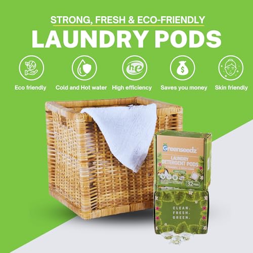 Image of Laundry Detergent Pods, 32 Count, Fresh Scent, Eco Friendly, Biodegradable, HE Compatible, Powerful Stain & Odor Removal, Skin Friendly