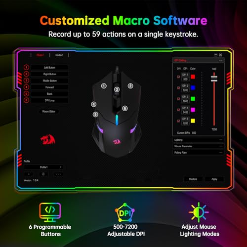Redragon RED-S101-BA-2 S101-3 Wired Rgb Backlit Gaming Keyboard And Mouse Combo, Programmable Keyboard Gaming And Mouse (800-7200Dpi), Gaming Headset Mouse Pad Combo All In 1 Pc Gamer Bundle thumb #4