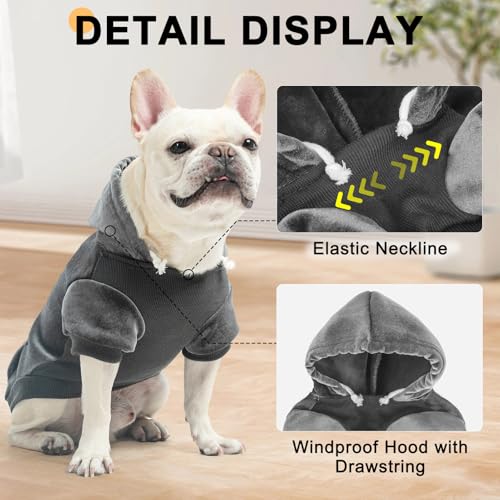 Image of BEAUTYZOO Dog Hoodie Sweaters for Small Medium Dogs- Warm Fall Winter Fleece Jacket for Cold Weather, Soft Velour Hooded Coat with Leash Hole & Pocket, Puppy Sweatshirt Clothes Bulldog Schnauzer,Grey
