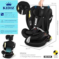 KIDIZ® Autokindersitz mit Isofix i-Size R129 100-150cm bis 12 Jahre, Kinderautositz Gruppe 0/1/2/3, mitwachsender Kindersitz, 5-Punkt-Gurt, höhenverstellbare Kopfstütze, Sitzerhöhung Auto, Schwarz – Ansicht 7