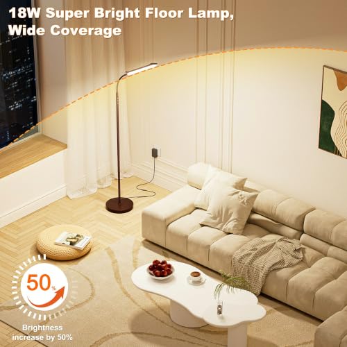 Image of Yikuneng Dimmable LED Floor Lamp, Super Bright Reading Lamps Floor Standing lamp with Remote & Touch Control, Stepless Dimming & 2700K-6500K Color Temperature, for Living Room Bedroom Office, Brown