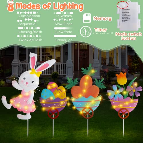 Donsaji Easter Decorations Outdoor Metal Garden Stakes With Lights - Set Of 4 Easter Bunny Egg Yard Signs Spring Easter Yard Decorations Lawn Signs For Patio Lawn Garden Outside #TOP1