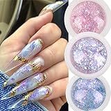 4 Boxes Opal Chrome Nail Art Powder Holographic Glitter Nails Flakes Irregular Shiny Mermaid Sequins Pink Purple Manicure Paillettes Nail Art Decorations