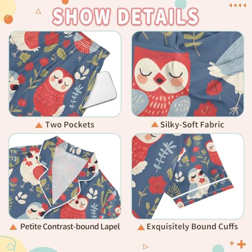 senya Plants Flowers Birds Satin Summer Pajama Sets Silk Short Sleeve Button Down Sleepwear3