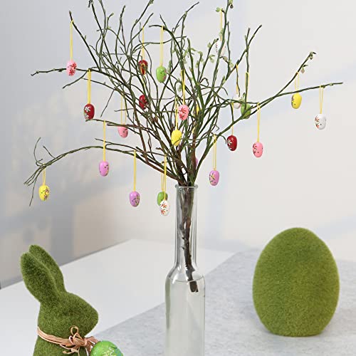 com-four® 24x Ostereier zum Aufhängen - Osterdeko aus Holz in tollen Farben - Deko Ostereier mit schönen Farben und Mustern (Lebendig / 1.9cm)