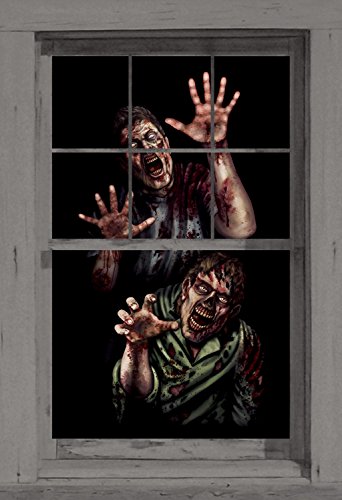 Wowindow Posters Zombie Breakout Two Male Zombies Halloween Window Decoration, Includes 34.5"X60" Backlit Poster #TOP1