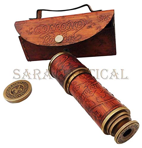 Antique Brass Nautical Pirate Handheld Telescope 18" Maritime Sailor Leather Spyglass Nautical Collector's And Home Decorative #TOP4