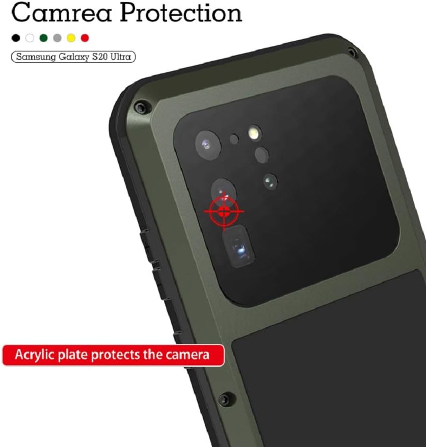 LOVE MEI Compatible with Samsung Galaxy S20 Ultra Case, Shockproof Anti-Scratch Hybrid Aluminum Metal and Silicone Gel Heavy Duty Tank Case with Tempered Glass Screen Protector for S20 Ultra (Black)