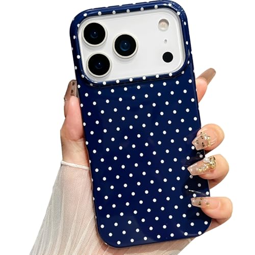 Jmltech for iPhone 18 Pro Max Case Polka Dot Phone Cases Aesthetic Trendy Women Girly Chic Soft Silicone Shockproof Protective Slim Cover Navy Blue