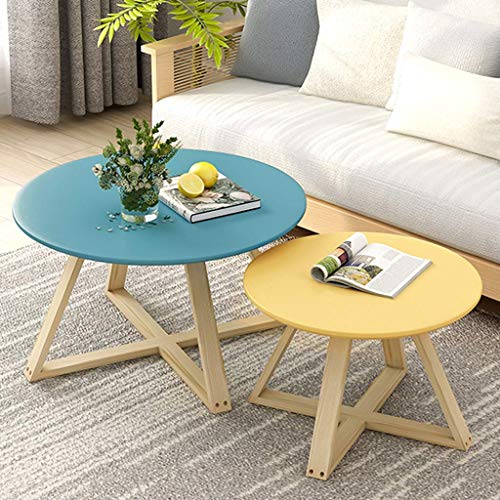 Table basse bois massif petit rond canapé côté salon mini thé