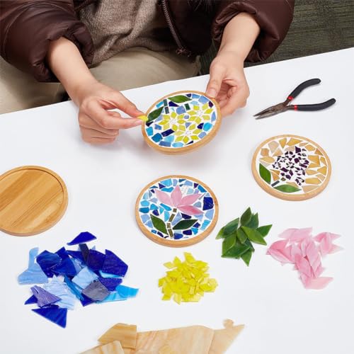 WEBEEDY DIY Mosaic Craft Kit 3 Sets Flower Mosaic Bamboo Coasters Kits for Adults Beginner, Mixed Color Glass Mosaic Tiles with Round Coaster Base for Handmade Mosaic Coaster Home Decor Christmas Gift - Thumbnail 7