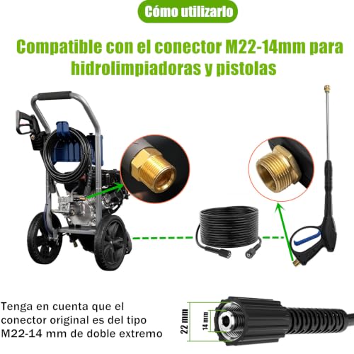 Miniatura 3 de Manguera De Lavado De Alta Presión, 10m M22 Manguera De Extensión De Lavado A Chorro, 2000 Psi Manguera De Repuesto Con Conector De Rosca Macho M22 Compatible Con Conexión Estándar Karcher M22-14