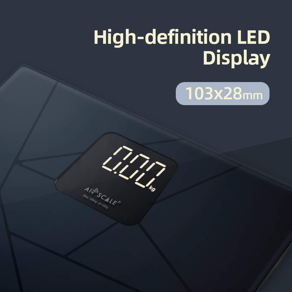 AIRSCALE Digital Bathroom Weight Scale for People, Highly Accurate Body Weighing with Fashion Geometric Design, 400lb Large Wide Platform with Bright LED Display Tape Measure AAA Battery : Health & Household