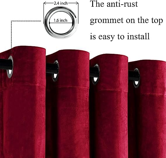 Image of Amazon Brand - Umi Velvet Eyelet Door Curtains with pom pom Lace for Living Room Bedroom Kitchen 2 pc Pack in Wine Color (Windows - 4 feet x 5 feet)