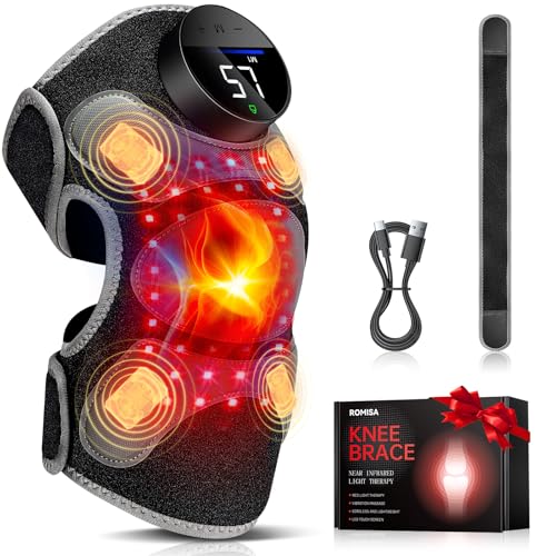 Upgraded PRO Red Light Therapy Knee Brace & 4 Vibration Massage - Rechargeable Controller, 660nm&850nm Red Light Therapy Heated Device for Knee/Elbow/Shoulder