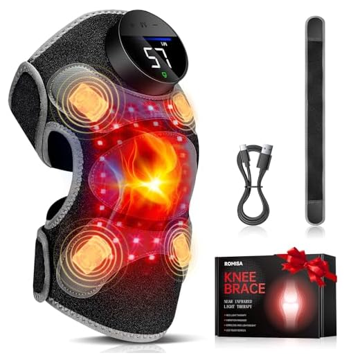 Upgraded PRO Red Light Therapy Knee Brace & 4 Vibration Massage - Rechargeable Controller, 660nm&850nm Red Light Therapy Heated Device for Knee/Elbow/Shoulder