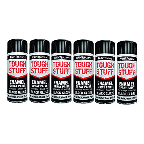6 x Enamel Black Gloss Tough Stuff Spray Paint for Metal Wood Plastic 400ml