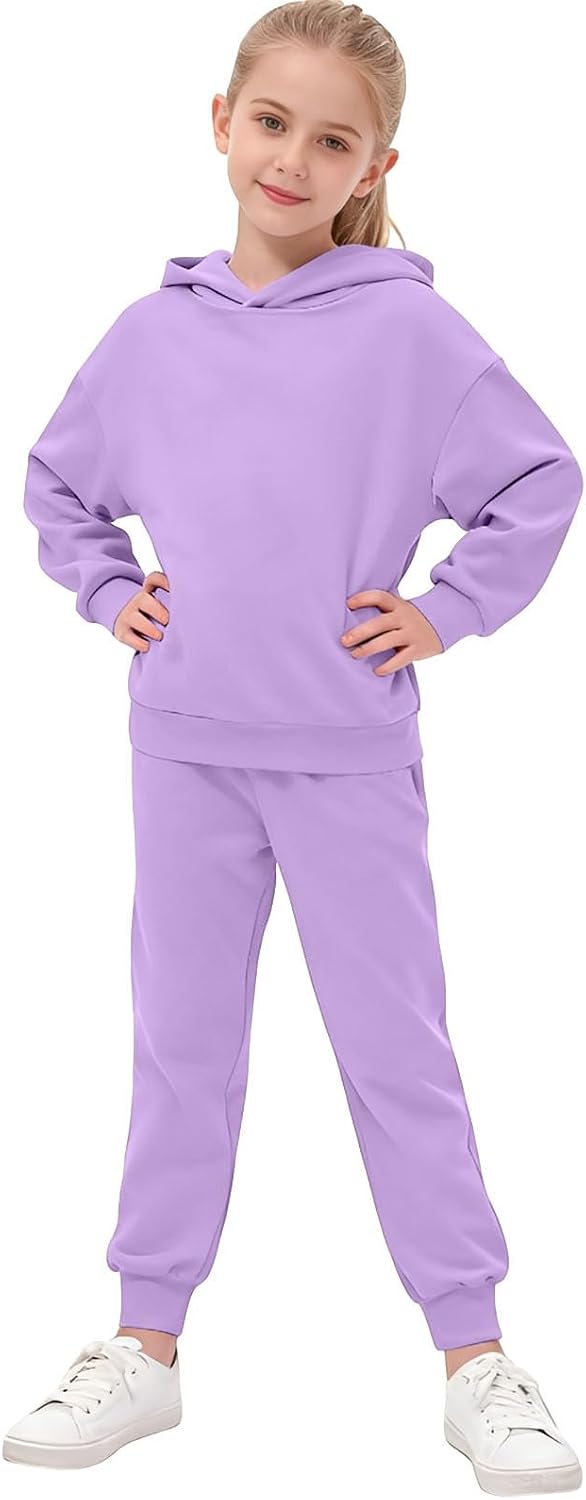 Girls Clothes 2 Pcs Fall Outfits Lounge Set Long Sleeve Pullover Hoodie Wide Leg Sweatpants Teen Ribbed Tracksuit
