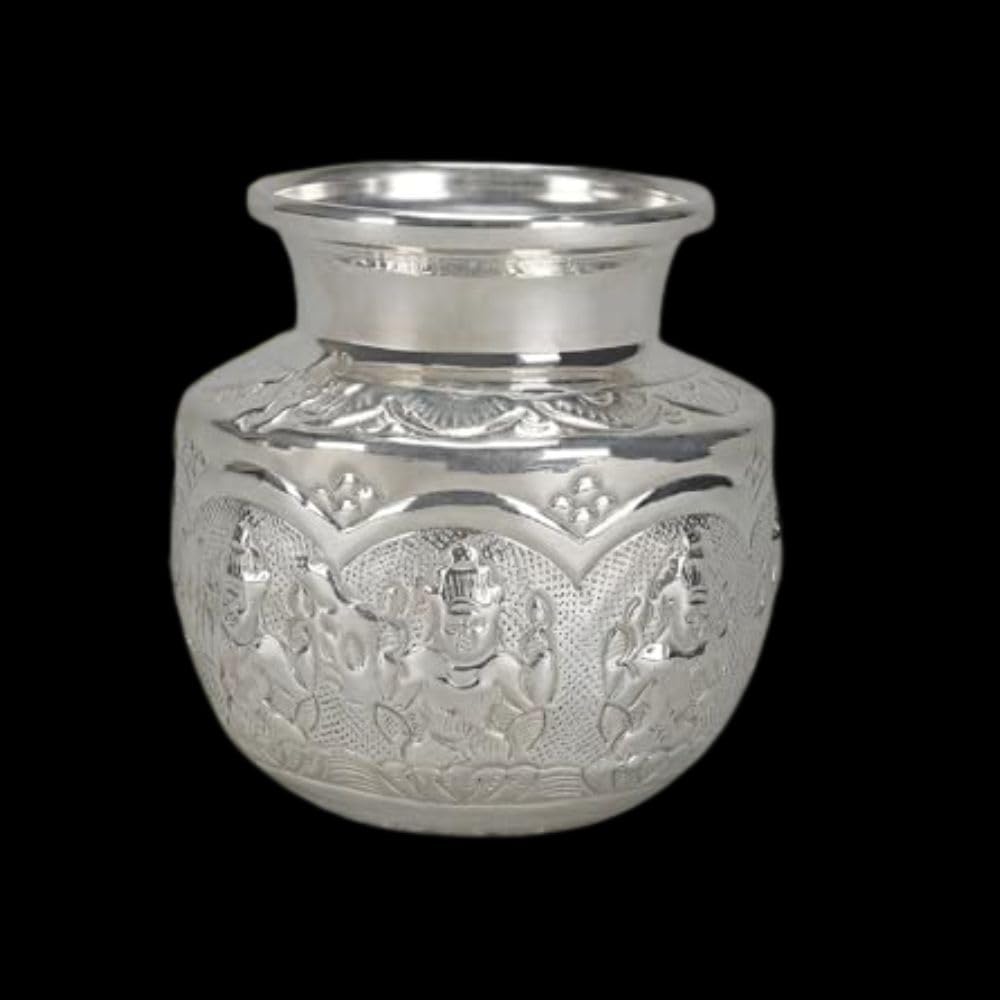 German Silver Kalash for Pooja 160 GMS Astalakshmi Kalasam | German Silver kalasam Chembu for Varalakshmi Puja | Traditional Puja Lota Varalakshmi Pooja Items-image-48