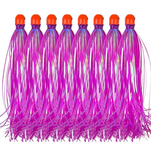 Mylar Flash Teaser Tail Mylar Strips Fishing Teasers Mylar Fishing Skirts Weighted Jig Heads Fishing Bait Bullet Sinker Head 0.35 Ounce with Mylar Flash Skirts Hair 8pcs/Pack