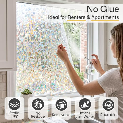 Image of Coavas Rainbow Window Privacy Film, Stained Glass Cling, 29.5 inch x 78.7 inch