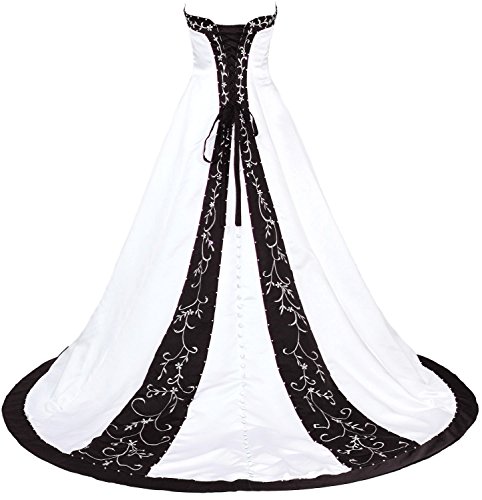 FairOnly D222 Women's Wedding Dress Bridal Gown (Large, White Black)