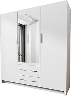 INTERWOOD LONDON Four Door Modern Wardrobe for Bedroom/Home Office with Drawers (WHITE, 171 CM)