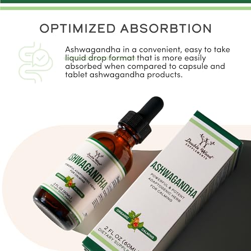 Ashwagandha Organic Drops for Stress Relief (1,200mg, 60 Servings) Ashwagandha Tincture for Adrenal Support and Cortisol Manager (Vegan Safe, Gluten Free, Non-GMO) by Double Wood