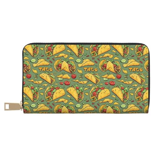 Leather Thin Slim Wallets for Women & Men - Tacos Print Card Wallet Holder with Zipper