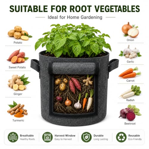 Image of Casa De Amor 15x12 Inch Potato Grow Bags for Root Vegetables, Geo Fabric 400 GSM Plant Bag (Black Color, Pack of 1)